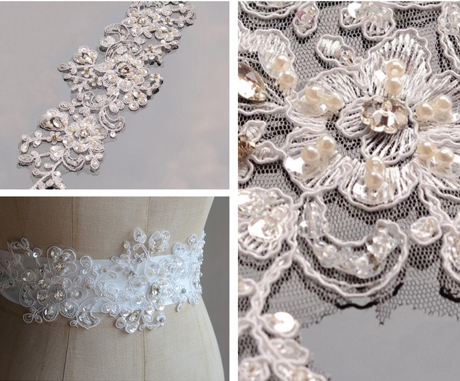 Perlen, Elfenbein Blume Spitzenapplikationen, Perlen Gestickten Blumen Patches Für Hochzeit Zubehör, Braut Haar Flower, Headpiece(106-17 von POPOLace