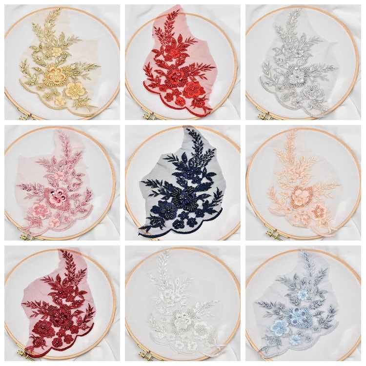 Perlenblumen-Appliques, Patches For Wedding Supplies With Sequins, Multi-Color Dress, Fashion, Bridal Flower, Headpiec-45-364 von POPOLace