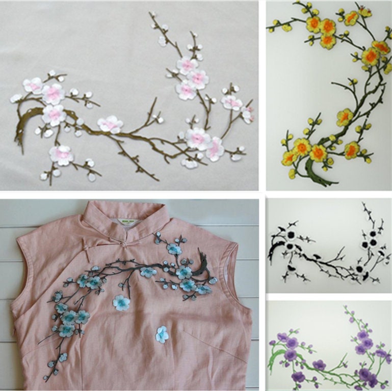 Pflaume Blüte Bestickt Applikationen, Klebstoff Blumen, Bügeln Patches Für Kleid Liefert, Haarblume, Kopfschmuck 83-3 von POPOLace