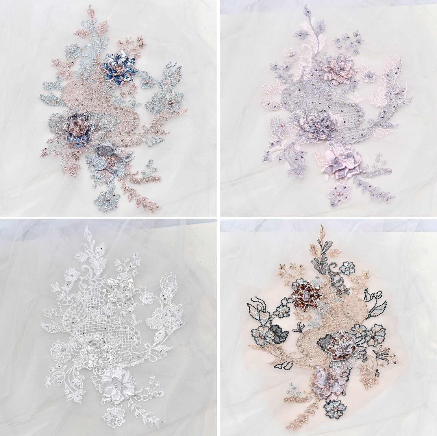 Spitzen-Applikationen, Perlen Bestickt Blumen, Patches Für Hochzeit Zubehör, Annähen Braut Haar Flower, Headpiece(45-271 von POPOLace