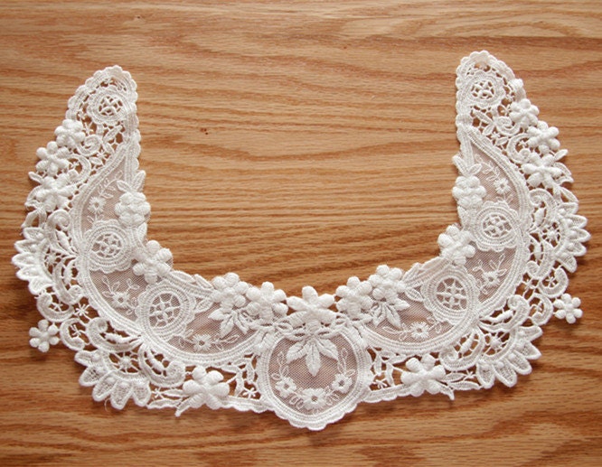 Venedig Baumwolle Spitze Kragen Appliques, Elfenbein Floral Bezeugte 1 Pcs-1-340 Venedig Baumwolle Spitze Kragen Appliques, Elfenbein Floral Bezeugte 1 Pcs-1-340 von POPOLace