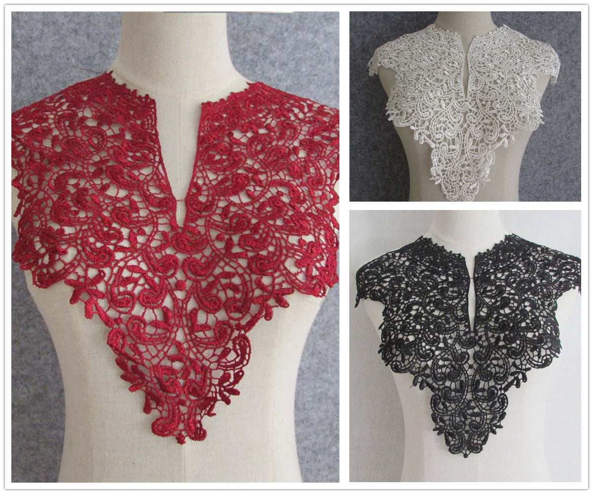 Venedig Spitze Kragen Applikationen, Rot/Schwarz/Milch White Collar, Blumen Bestickt 1 Stück | 185-37 von POPOLace