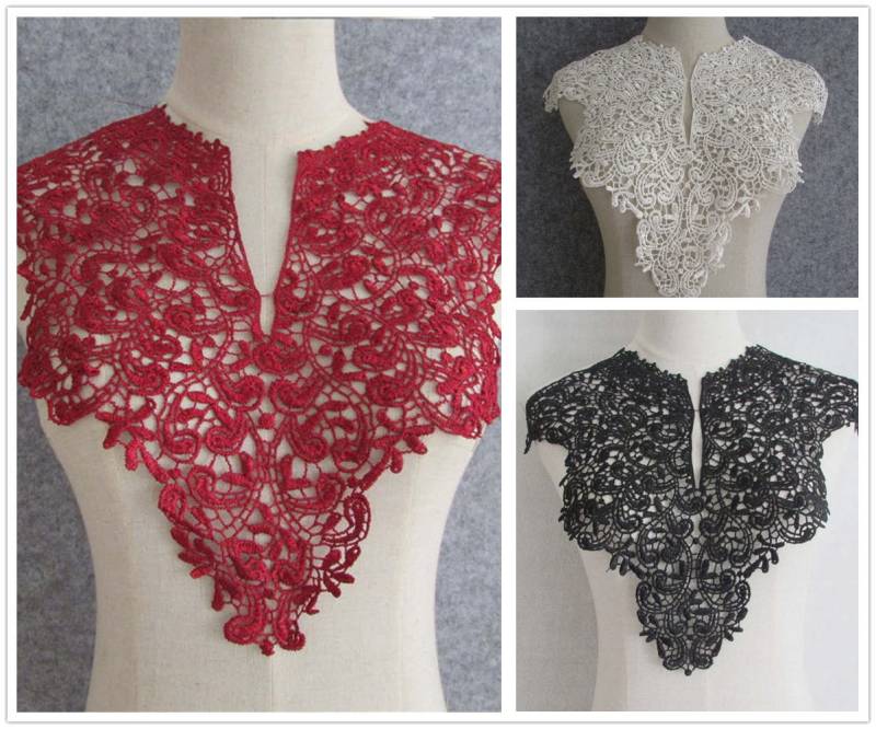 Venedig Spitze Kragen Applikationen, Rot/Schwarz/Milch White Collar, Blumen Bestickt 1 Stück | 185-37 von POPOLace