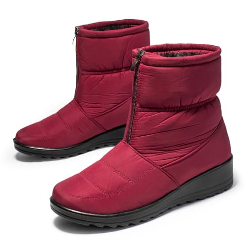 Popoti Schneestiefel Damen, Winterschuhe Warm Unisex Winterstiefel Kurzschaft Ankle Boots Stiefel Outdoor Camping Wandern Winter Stiefeletten (Rot,41) von Popoti