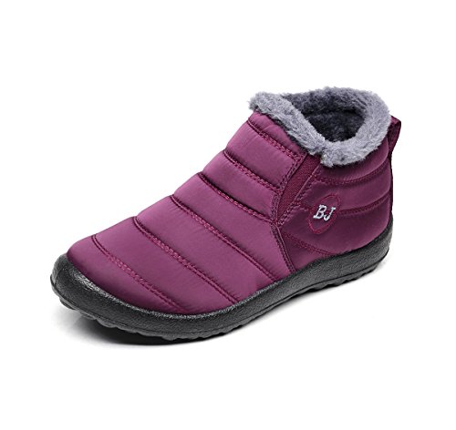 Popoti Schneestiefel Damen, Winterschuhe Warm Unisex Winterstiefel Kurzschaft Ankle Boots Stiefel Outdoor Camping Wandern Winter Stiefeletten (Rot Wine, 41 EU) von Popoti