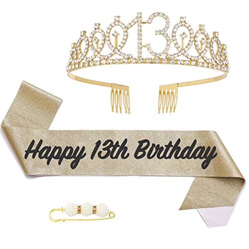 13. Fabulous Geburtstags-Krone Schärpe Set Gold Kristall Tiara Krone Geburtstags Krone für 13. Geburtstag Deko,Prinzessin Kronen Haar-Zusätze für Mädchen Geburtstagsgeschenk Partyzubehör… von POPOYU