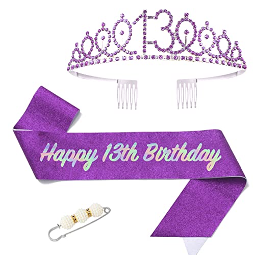 13. Fabulous Geburtstags-Krone Schärpe Set Lila Kristall Tiara Krone Geburtstags Krone für 13. Geburtstag Deko,Prinzessin Kronen Haar-Zusätze für Mädchen Geburtstagsgeschenk Partyzubehör… von POPOYU