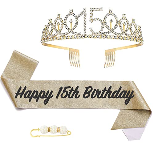 15. Fabulous Geburtstags-Krone Schärpe Set Gold Kristall Tiara Krone Geburtstags Krone für 15. Geburtstag Deko,Prinzessin Kronen Haar-Zusätze für Mädchen Geburtstagsgeschenk Partyzubehör… von POPOYU