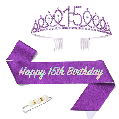 15. Fabulous Geburtstags-Krone Schärpe Set Lila Kristall Tiara Krone Geburtstags Krone für 15. Geburtstag Deko,Prinzessin Kronen Haar-Zusätze für Mädchen Geburtstagsgeschenk Partyzubehör… von POPOYU