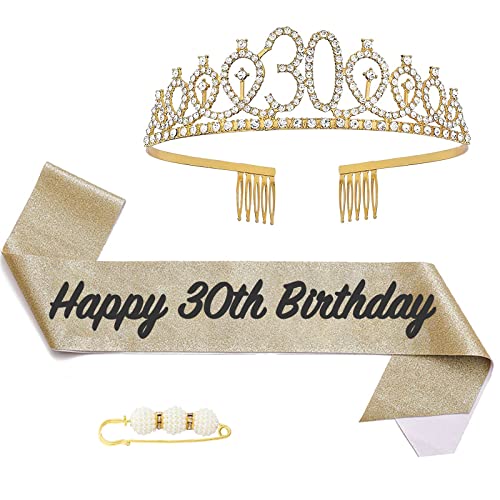 30. Fabulous Geburtstags-Krone Schärpe Set Gold Kristall Tiara Krone Geburtstags Krone für 30. Geburtstag Deko,Prinzessin Kronen Haar-Zusätze für Mädchen Geburtstagsgeschenk Partyzubehör… von POPOYU