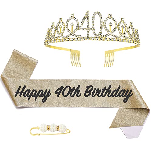 40. Fabulous Geburtstags-Krone Schärpe Set Gold Kristall Tiara Krone Geburtstags Krone für 40. Geburtstag Deko,Prinzessin Kronen Haar-Zusätze für Mädchen Geburtstagsgeschenk Partyzubehör… von POPOYU