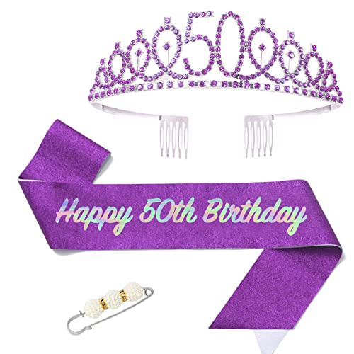 50. Fabulous Geburtstags-Krone Schärpe Set Lila Kristall Tiara Krone Geburtstags Krone für 50. Geburtstag Deko,Prinzessin Kronen Haar-Zusätze für Frauen Geburtstagsgeschenk Partyzubehör… von POPOYU