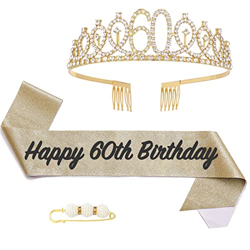 60. Fabulous Geburtstags-Krone Schärpe Set Gold Kristall Tiara Krone Geburtstags Krone für 60. Geburtstag Deko,Prinzessin Kronen Haar-Zusätze für Mädchen Geburtstagsgeschenk Partyzubehör… von POPOYU