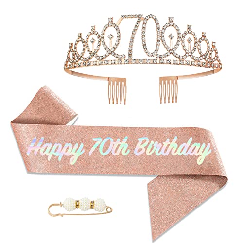 70. Fabulous Geburtstags-Krone Schärpe Set Roségold Kristall Tiara Krone Geburtstags Krone für 70. Geburtstag Deko,Prinzessin Kronen Haar-Zusätze für Frauen Geburtstagsgeschenk Partyzubehör… von POPOYU