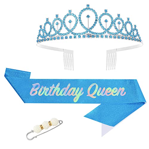 Fabulous Geburtstags-Krone Schärpe Set Blau Kristall Tiara Krone Geburtstags Krone für Geburtstag Deko,Prinzessin Kronen Haar-Zusätze für Mädchen Geburtstagsgeschenk Partyzubehör… von POPOYU