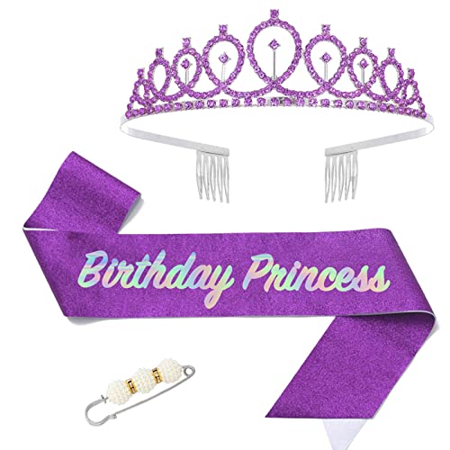 Fabulous Geburtstags-Krone Schärpe Set Lila Kristall Tiara Krone Geburtstags Krone für Geburtstag Deko,Prinzessin Kronen Haar-Zusätze für Mädchen Geburtstagsgeschenk Partyzubehör… von POPOYU