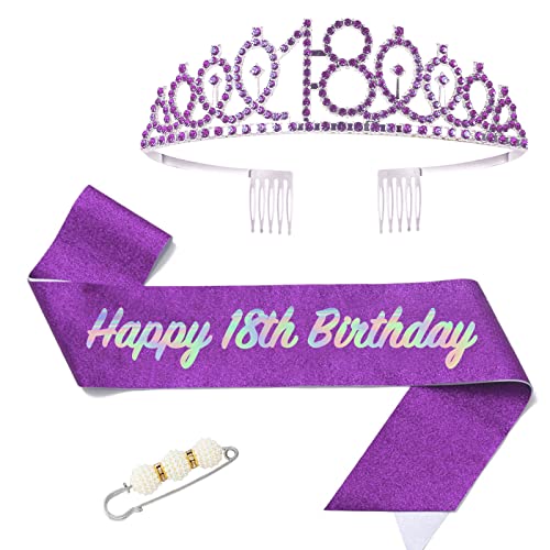 18. Fabulous Geburtstags-Krone Schärpe Set Lila Kristall Tiara Krone Geburtstags Krone für 18. Geburtstag Deko,Prinzessin Kronen Haar-Zusätze für Mädchen Geburtstagsgeschenk Partyzubehör… von POPOYU