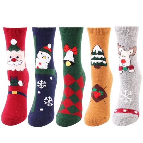 Weihnachtssocken Damen Herren 5 Paar,Weihnachten Socken 37-46, Unisex Set Weihnachtsmotiv Socken,Adventssocken Bunte Gemusterte Weihnachtsmann Neuheit Socken Weihnachten Christmas Socks Geschenke von POPOYU