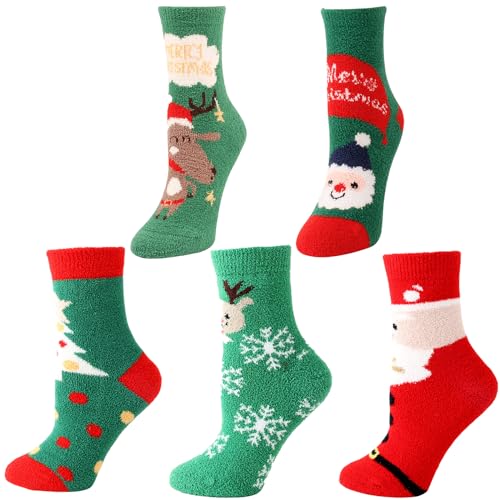 Weihnachtssocken Damen Herren 5 Paar,Weihnachten Socken 37-46, Unisex Set Weihnachtsmotiv Socken,Adventssocken Bunte Gemusterte Weihnachtsmann Neuheit Socken Weihnachten Christmas Socks Geschenke von POPOYU