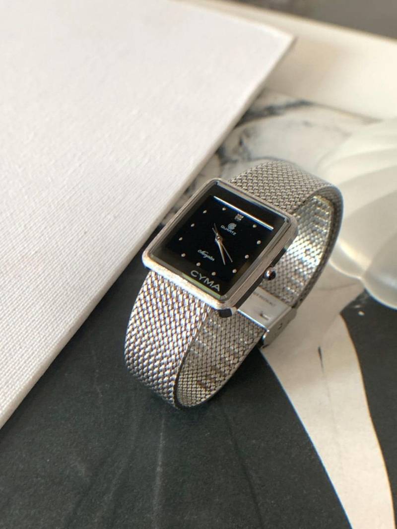 Cyma Vintage 90Er Jahre Swiss Made Silber Tone Tank , Quarzuhr, Unisex Uhr, Schweizer Uhr von POPTheCenturyTime