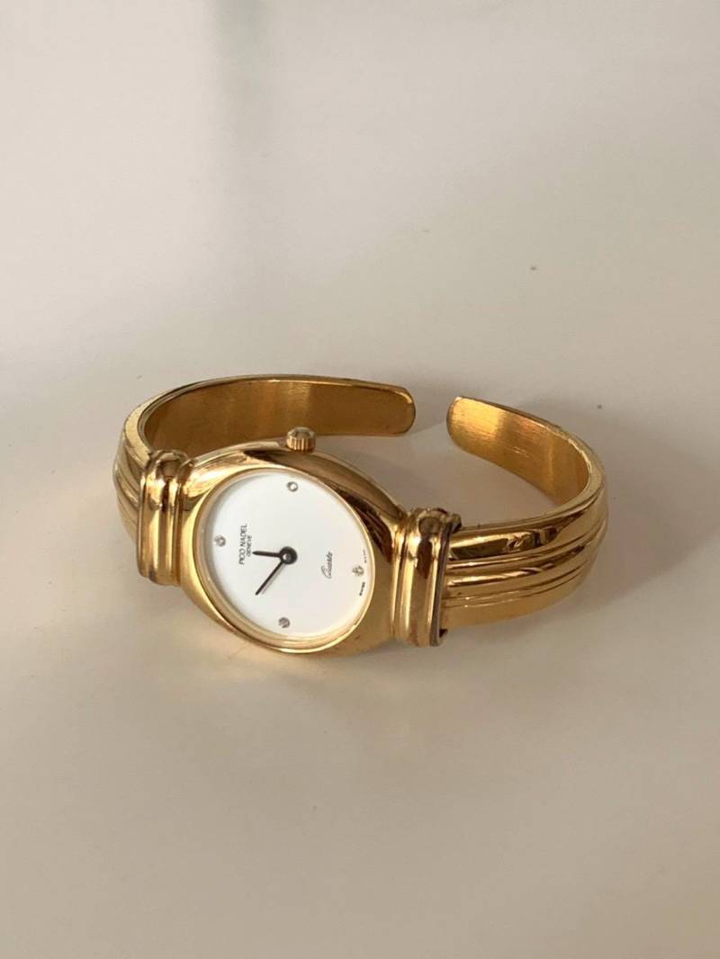 Vintage Pico Nadel Geneve Schweizer Goldton Schmuck, Armband Uhr, Swiss Made, Mit Blattgold-Design von POPTheCenturyTime