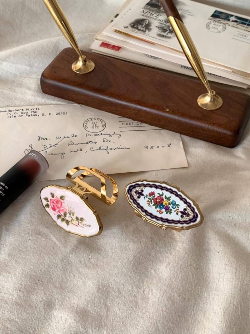 Vintage Ratton Lippenstift Halter Gold Ton Emaille Verspiegelt Kompakt von POPTheCenturyTime