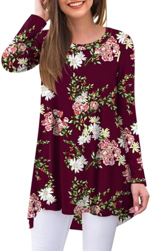 POPYOUNG Damen Herbst Langarm Tunika Tops für Leggings V-Ausschnitt Casual Bluse T-Shirt - - Groß von POPYOUNG