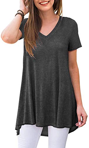 POPYOUNG Tunika Damen Lang Tops zum Tragen mit Leggings Sommer Kurzarm Loose Fit Dressy Shirts M-5XL, V-kurz-dunkelgrau, XX-Large POPYOUNG Tunika Damen Lang Tops zum Tragen mit Leggings Sommer Kurzarm Loose Fit Dressy Shirts M-5XL, V-kurz-dunkelgrau, XX-Large von POPYOUNG
