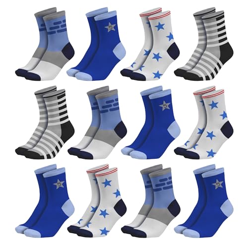 POPYS® 12 Paar Baumwollsocken mit Zeichnungen für Kinder | Socken Kinder Unisex in 2 verschiedenen Modellen (DE/NL/SE/PL, Numerisch, 21, 26, Regular, Regular, Zeichnungen, Modell 2) von POPYS