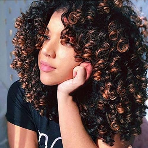 POQWECZ Lockige Perücken for schwarze Frauen – Braunes gemischtes schwarzes Kunsthaar, Afro-Locken mit vollem Volumen POQWECZ Lockige Perücken for schwarze Frauen – Braunes gemischtes schwarzes Kunsthaar, Afro-Locken mit vollem Volumen von POQWECZ