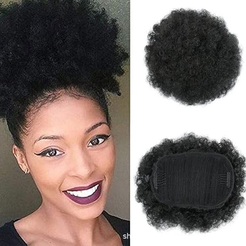 POQWECZ Schwarze kurze Afro-Lockenperücke for Damen, synthetische Afro-Pompadour-Lockenperücke, Dutt-Frisur von POQWECZ