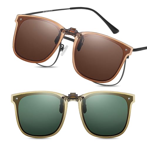 PORFOYO 2 PCS Polarisierte Clip On Sonnenbrille, Clip On Polarisiert Sonnenbrille Schutz, UV400 Anti-Glare Gläser mit Metallrahmen Rund Design Unisex Ideal für alle Outdoor-Aktivitäten von PORFOYO