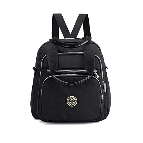 PORRASSO Casual Rucksack Damen Schultertasche Frauen Umhängetasche Nylon Handtasche Daypack für Arbeit Reisen Täglicher Gebrauch Schwarz von PORRASSO