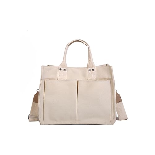 PORRASSO Casual Schultertasche Damen Canvas Handtasche Groß Umhängetasche Messenger-Tasche für Alltag Reise Schule Ausflug Einkauf Beige von PORRASSO