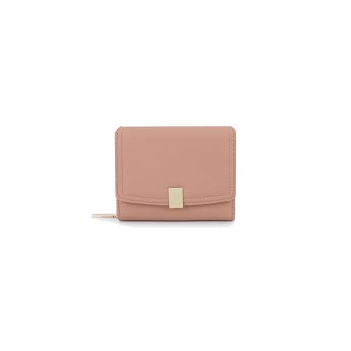 PORRASSO Damen Geldbeutel Geldbörse Leder Kleines Portemonnaie Minimalistisch Portemonnaie Dreifach Gefaltete Kurze Brieftasche mit 5 Kartenfächern Rosa von PORRASSO