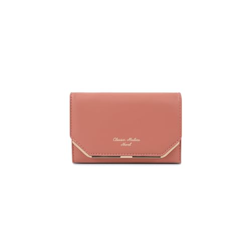 PORRASSO Damen Geldbörse Mode Geldbeutel Minimalistisch Portemonnaie Dreifach Gefaltete Kreditkartenetui PU Kurze Brieftasche mit 7 Kartenfächern Rosa von PORRASSO