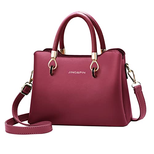 PORRASSO Damen Handtasche Mode Henkeltasche Frauen Umhängetasche PU Leder Schultertasche Top Griff Taschen für Arbeit Datieren Einkaufen Weinrot B von PORRASSO