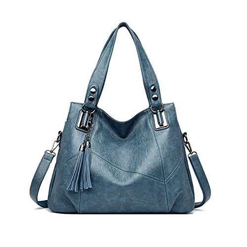 PORRASSO Damen Handtasche Mode Hobo Schultertasche Frauen Umhängetasche Große PU Leder Henkeltasche Reise Arbeit Verabredung Crossbody Bag Blau von PORRASSO