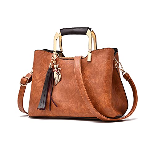 PORRASSO Damen Handtasche Schultertasche Frauen Mode Umhängetasche PU Leder Henkeltasche Top Griff Taschen Gelb von PORRASSO