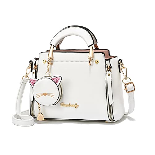 PORRASSO Damen Handtasche Süße Umhängetasche Henkeltaschen Frauen Wasserdicht PU Leder Schultertasche Top Griff Tasche für Reise Datieren Täglicher Gebrauch Weiß von PORRASSO