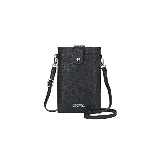 PORRASSO Damen Handy Umhängetasche Wasserdicht Handytasche Mini Geldbörse Crossbody Bag mit Kartensteckplatz PU Schultertasche für Handy Unter 6.5 Zoll Schwarz von PORRASSO