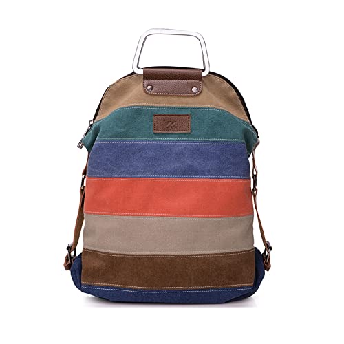 PORRASSO Damen Rucksack Segeltuch Umhängetasche Multi-Color-Striped Schultertasche Mädchen Handtasche Crossbody Bag für Arbeits Reisen Schule Täglicher Gebrauch Orange von PORRASSO