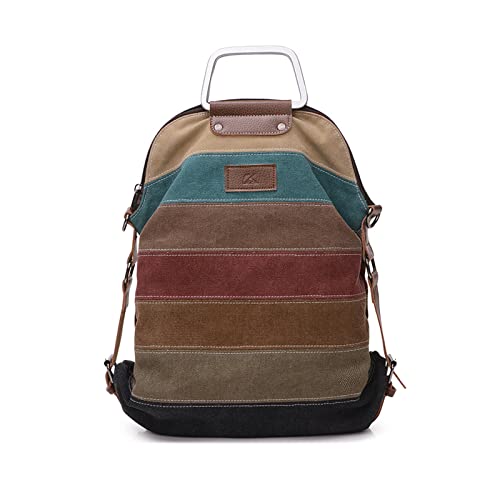 PORRASSO Damen Rucksack Segeltuch Umhängetasche Multi-Color-Striped Schultertasche Mädchen Handtasche Crossbody Bag für Arbeits Reisen Schule Täglicher Gebrauch Rot von PORRASSO