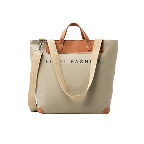 PORRASSO Damen Schultertasche Casual Canvas Tasche Handtasche Multifunktional Groß Umhängetasche Hobotasche für Alltag Reise Schule Ausflug Einkauf Khaki A von PORRASSO
