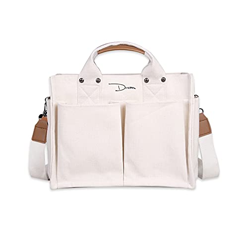 PORRASSO Damen Schultertasche Handtasche Casual Canvas Tasche Multifunktional Groß Umhängetasche Hobotasche für Alltag Reise Schule Ausflug Einkauf Beige von PORRASSO