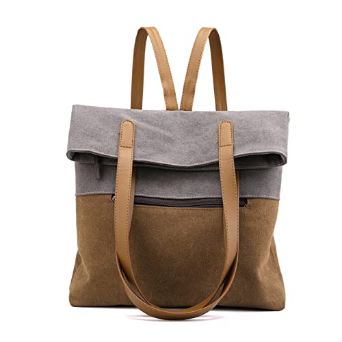 PORRASSO Damen Segeltuch Handtasche Rucksack Frauen Schultertasche Shopper Tasche Hobotasche für Schule Reisen Arbeit Täglicher Gebrauch Grau von PORRASSO