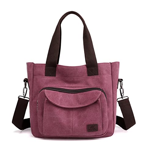 PORRASSO Damen Umhängetasche Canvas Schultertasche Handtasche Hobotasche Tote Mädchen Crossbody Bag für Shopping Reisen Arbeit Täglicher Gebrauch Violett von PORRASSO