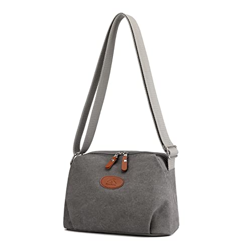 PORRASSO Damen Umhängetasche Casual Schultertasche Canvas Handtasche Frauen Crossbody Bag für Reisen Shopping Täglichen Gebrauch Grau von PORRASSO