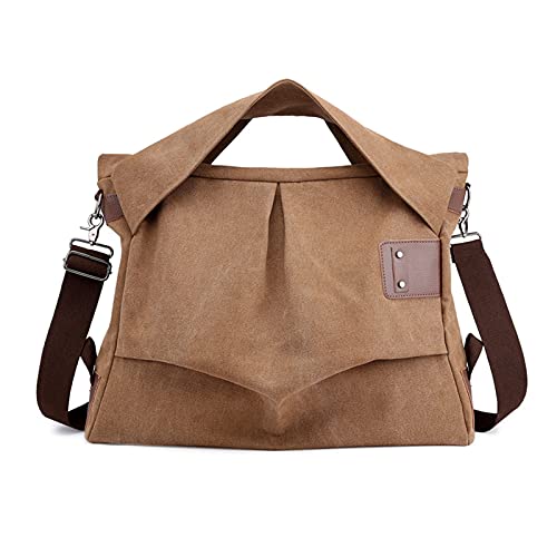 PORRASSO Damen Umhängetasche Casual Schultertasche Große Handtasche Frauen Canvas Shopper Tasche für Arbeits Reisen Wandern Täglicher Gebrauch Braun von PORRASSO