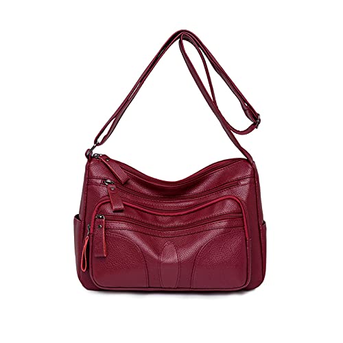 PORRASSO Damen Umhängetasche Casual Schultertasche Leder Wasserdicht Messenger Bag Handtasche für Arbeit Reisen Einkaufen Täglichen Gebrauch Rot von PORRASSO